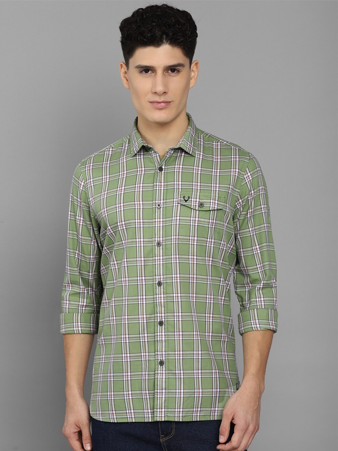 

Allen Solly Sport Men Green Tartan Checks Roll-Up Sleeves Pure Cotton Casual Shirt