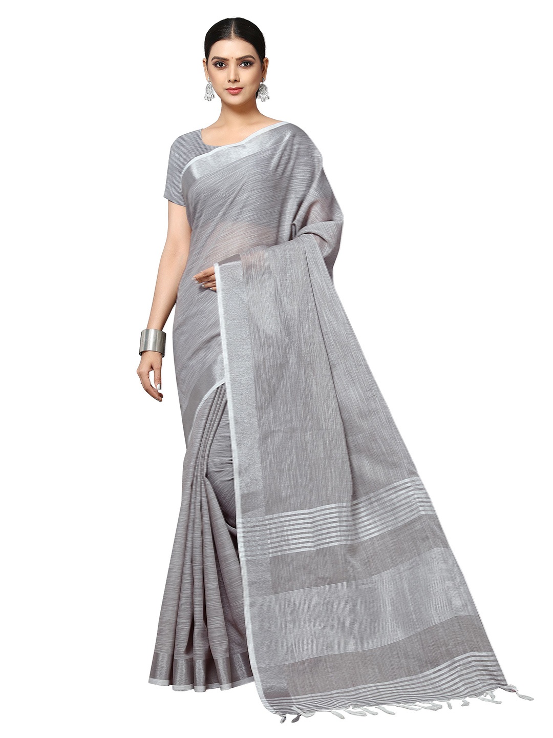 

Rekha Maniyar Grey Melange Woven Design Zari Linen Blend Saree