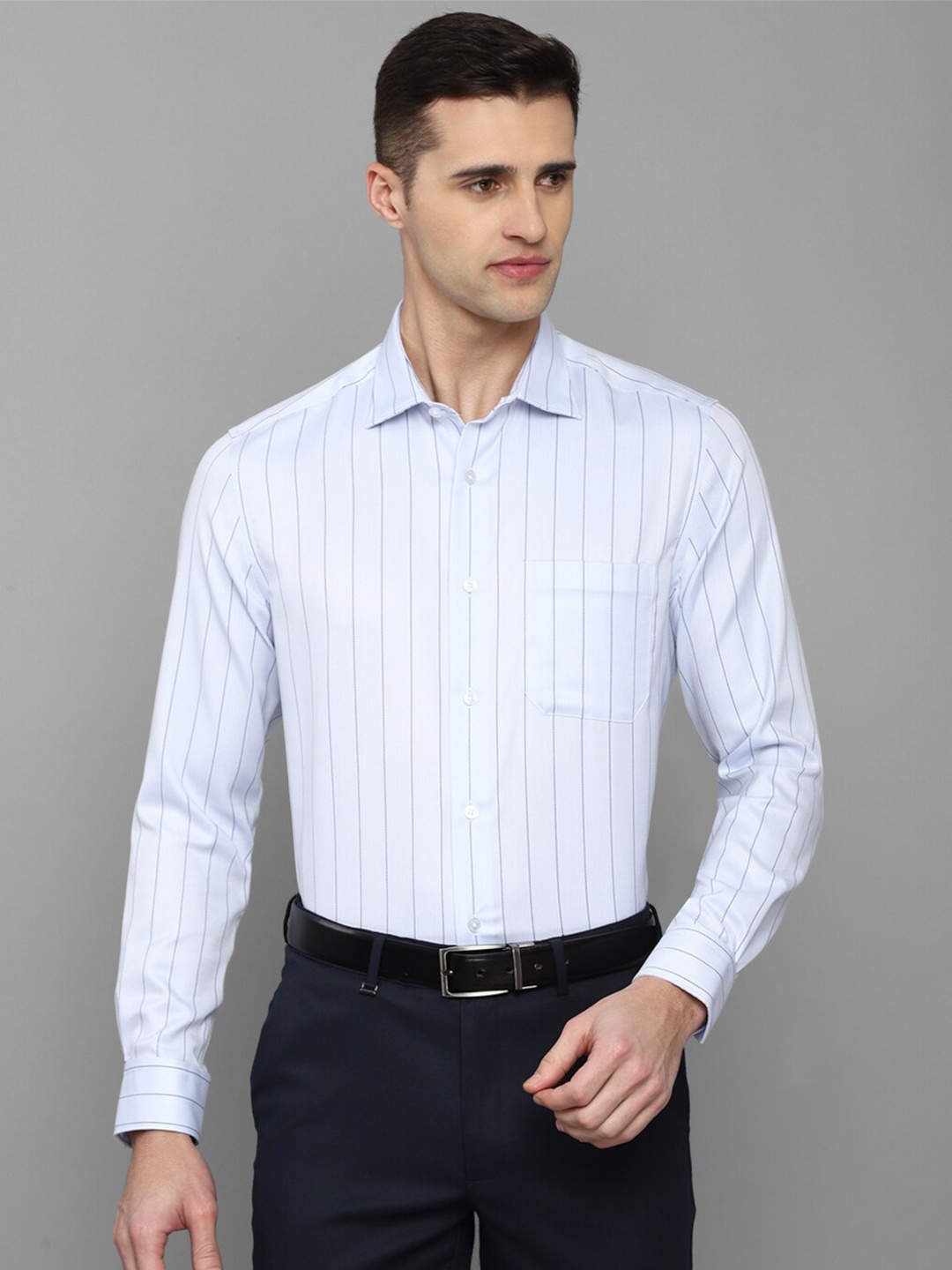 

Louis Philippe Men Blue Striped Formal Shirt