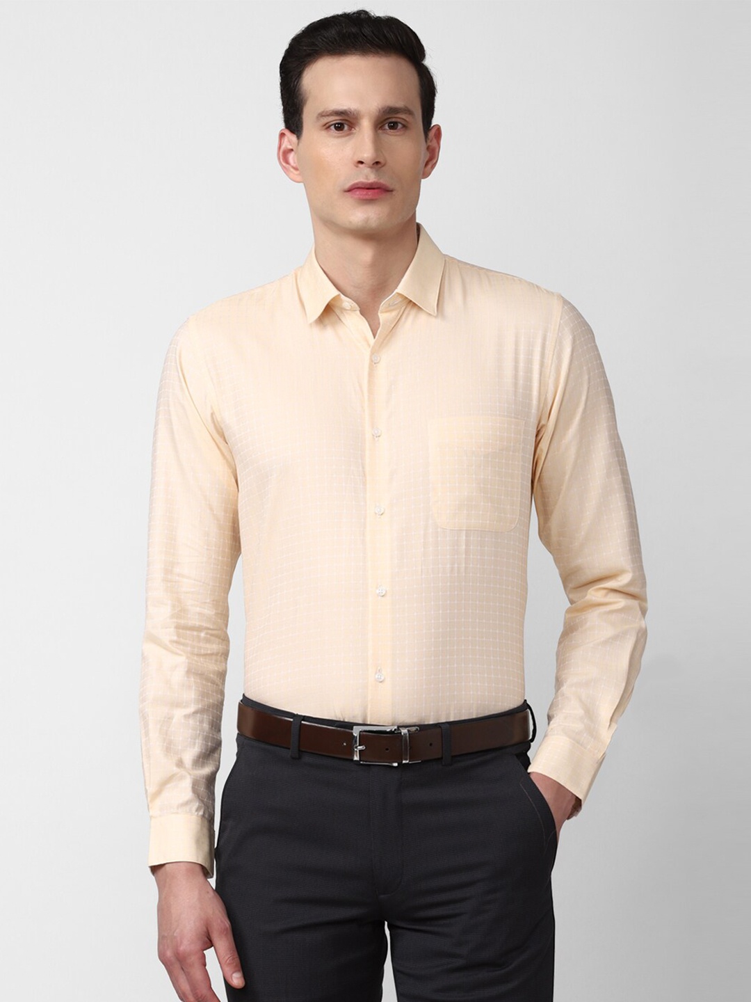 

Peter England Men Orange Micro Checks Printed Cotton Formal Shirt