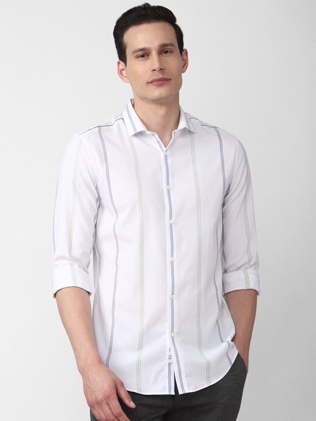 

Peter England Men White Slim Fit Striped Formal Shirt