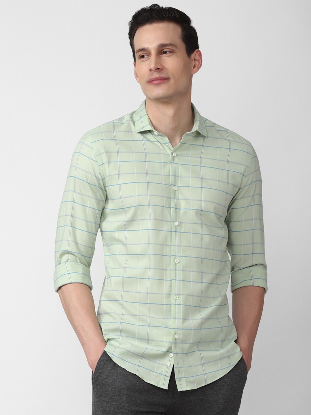

Peter England Men Green Slim Fit Checked Formal Shirt