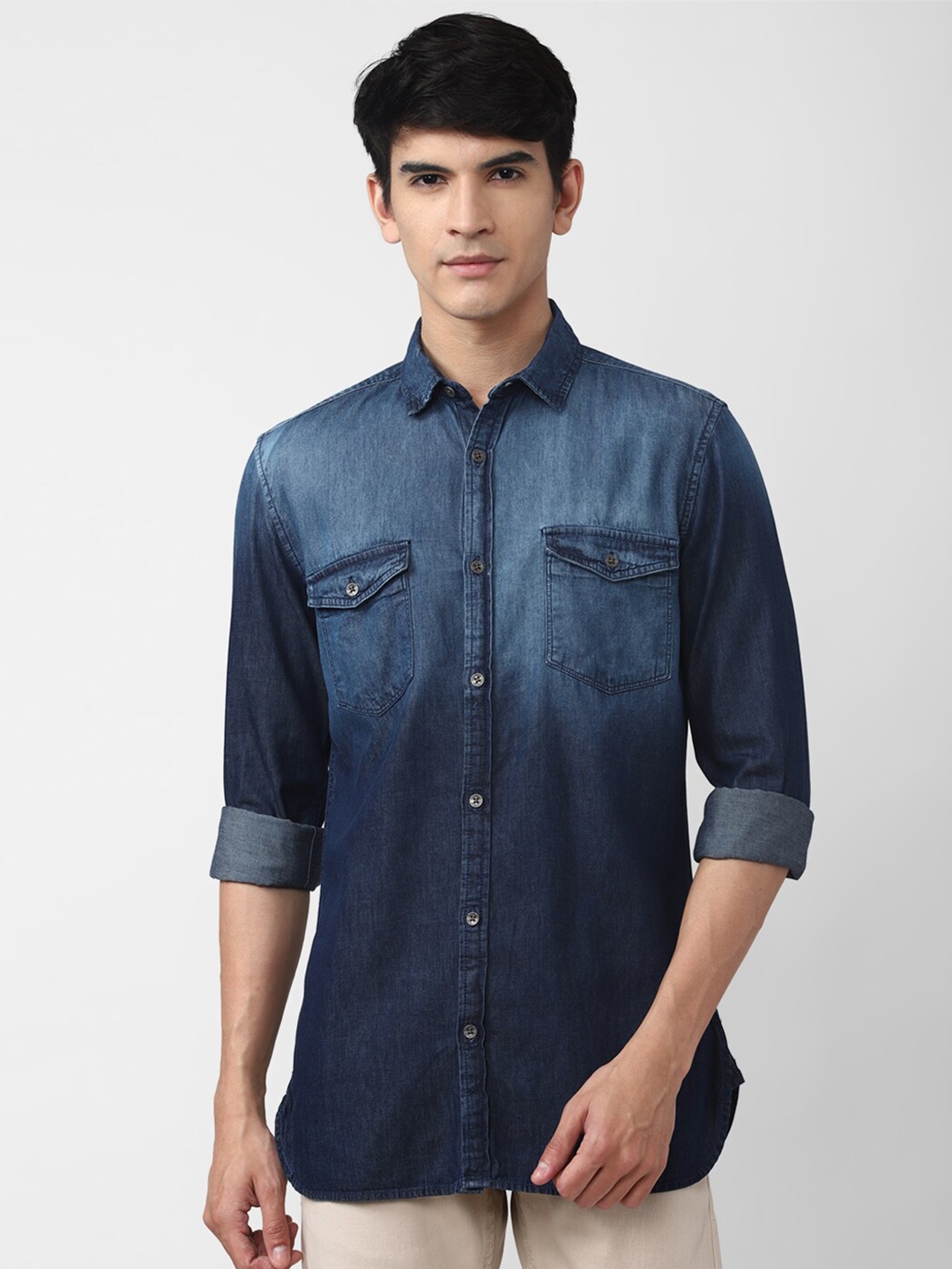 

Peter England Casuals Men Navy Blue Pure Cotton Slim Fit Dyed Faded Casual Shirt