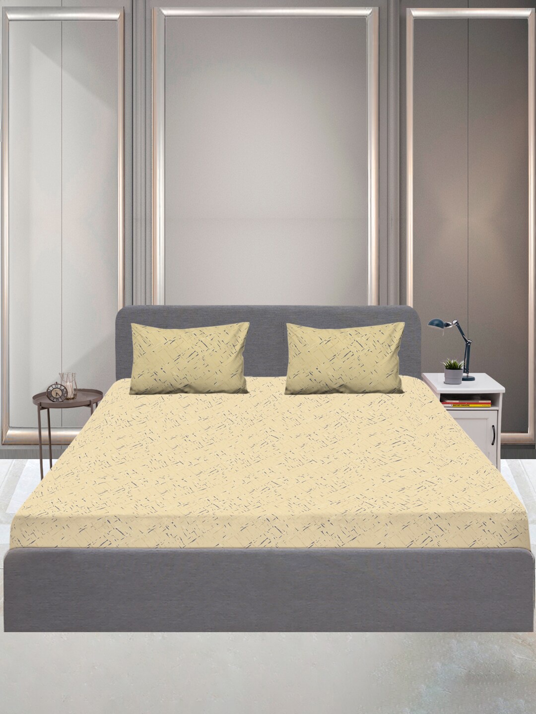 

SLEEPX 144 TC King Cotton Bedsheet with 2 Pillow Covers, Yellow