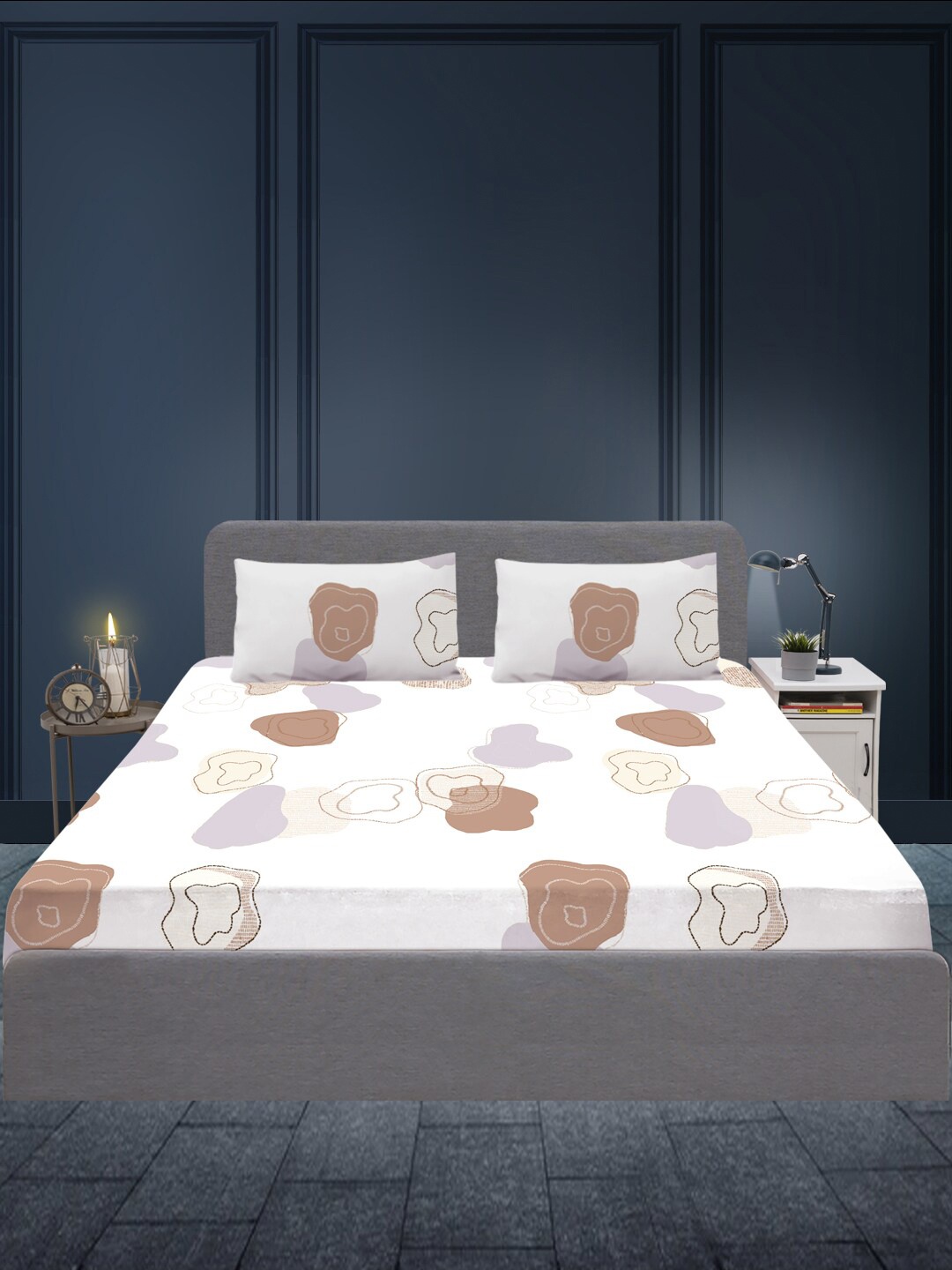 

SLEEPX Geometric 180 TC King Bedsheet Pure Cotton With 2 Pillow Covers, Off white