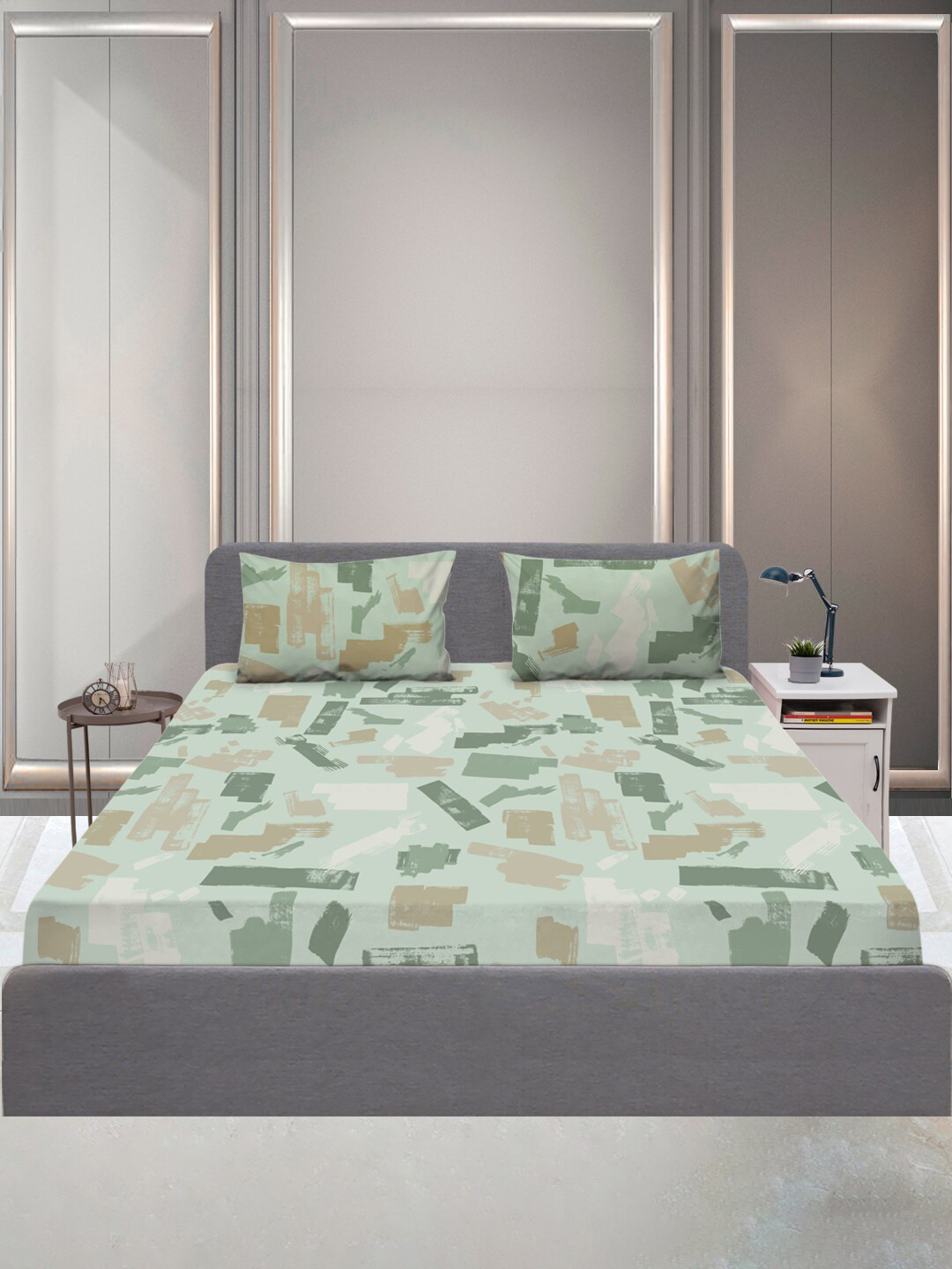 

SLEEPX Green & Brown 144 TC King Bedsheet with 2 Pillow Covers