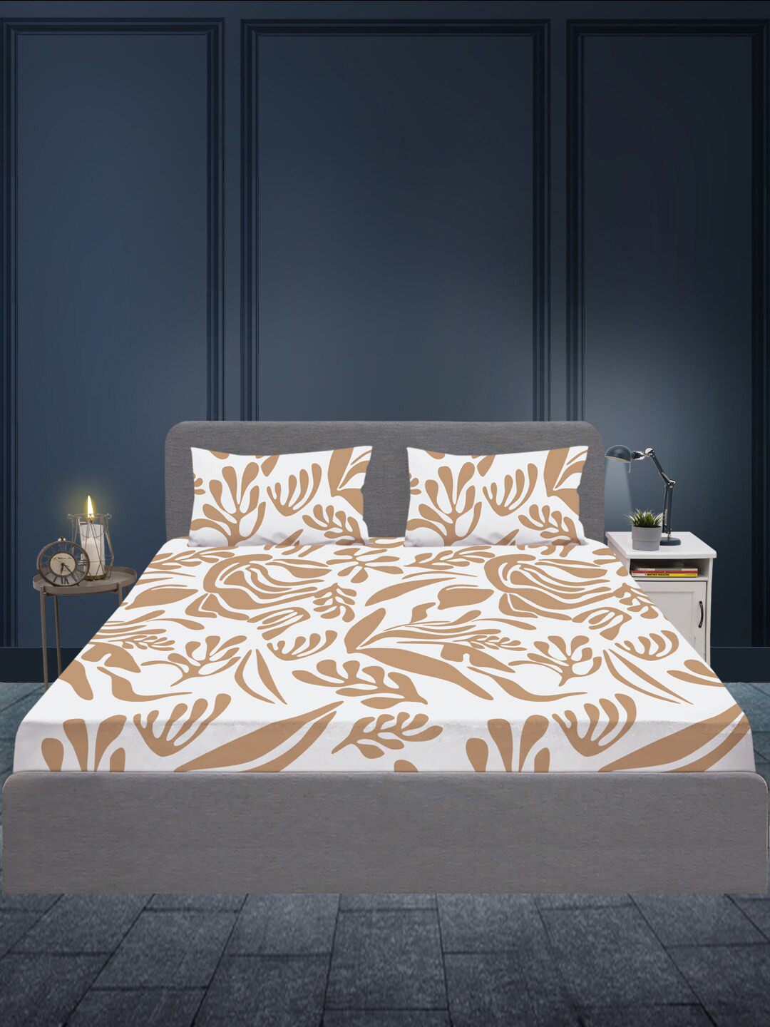 

SLEEPX Floral 180 TC King Bedsheet Pure Cotton With 2 Pillow Covers, Mustard