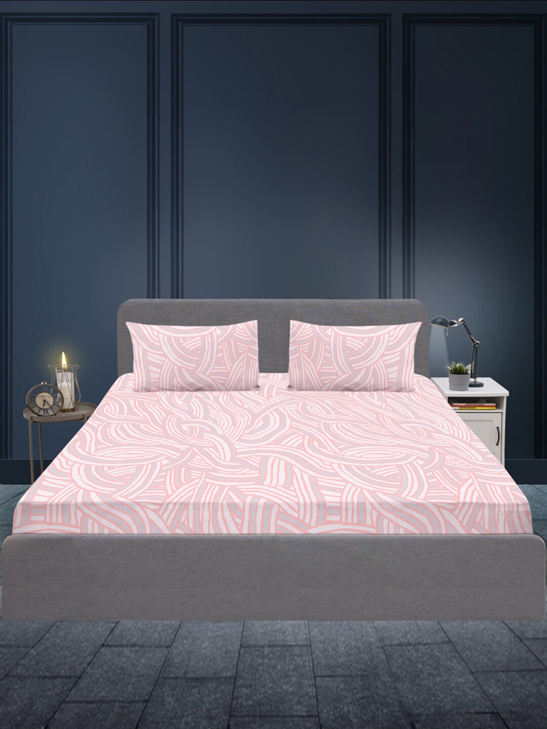 

SLEEPX Geometric 180 TC King Bedsheet Pure Cotton With 2 Pillow Covers, Pink