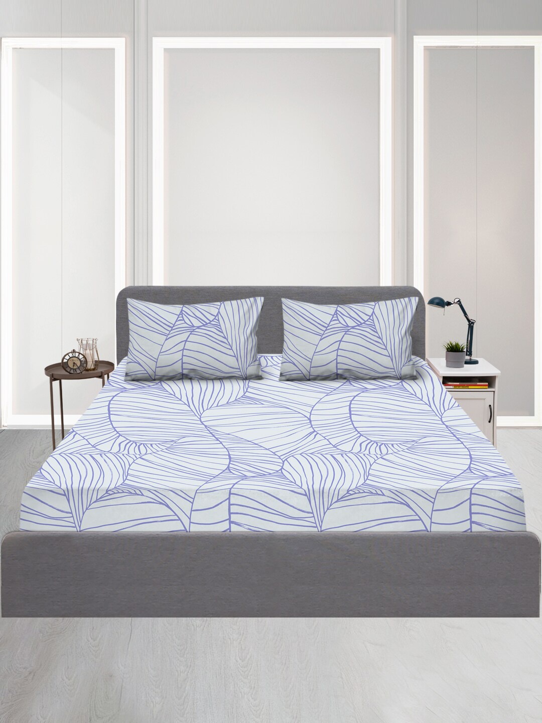 

SLEEPX Conversational 120 TC Queen Bedsheet Pure Cotton With 2 Pillow Covers, Blue