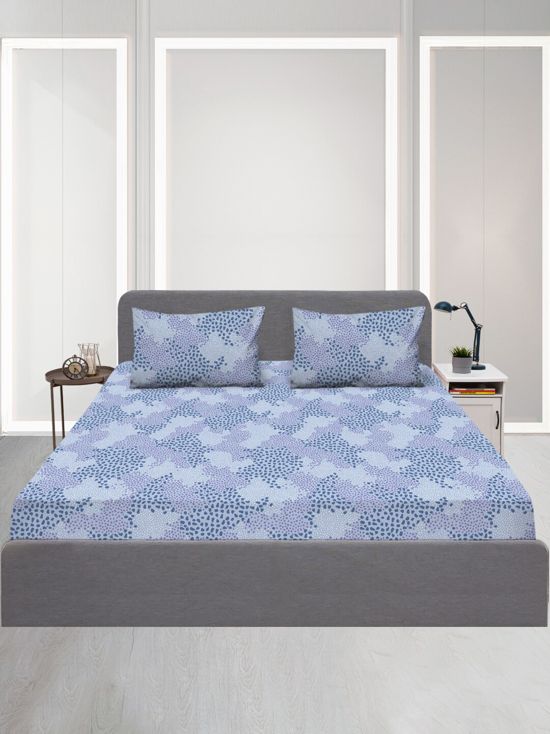 

SLEEPX Conversational 120 TC Queen Bedsheet Pure Cotton With 2 Pillow Covers, Blue