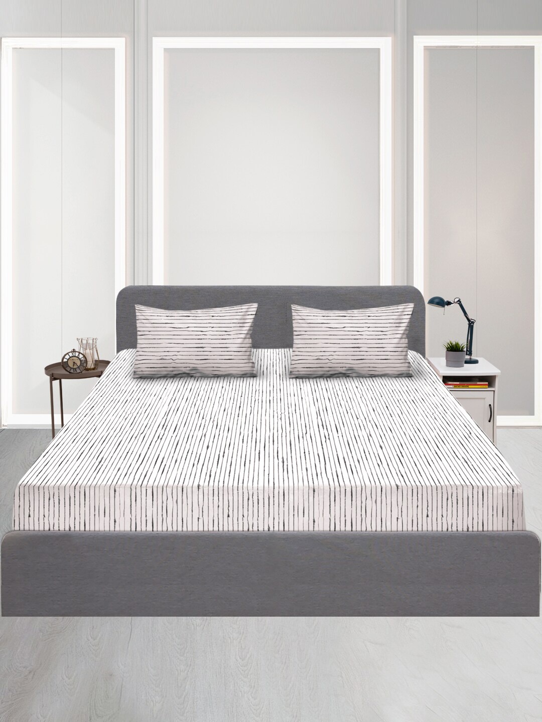 

SLEEPX Striped 120 TC Queen Bedsheet Pure Cotton With 2 Pillow Covers, Brown