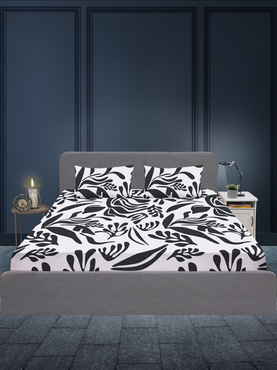 

SLEEPX Black & White Floral 180 TC Queen Bedsheet with 2 Pillow Covers