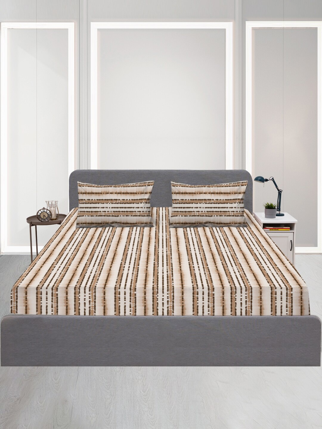 

SLEEPX Striped 120 TC Queen Cotton Bedsheet with 1 Pillow Covers, White