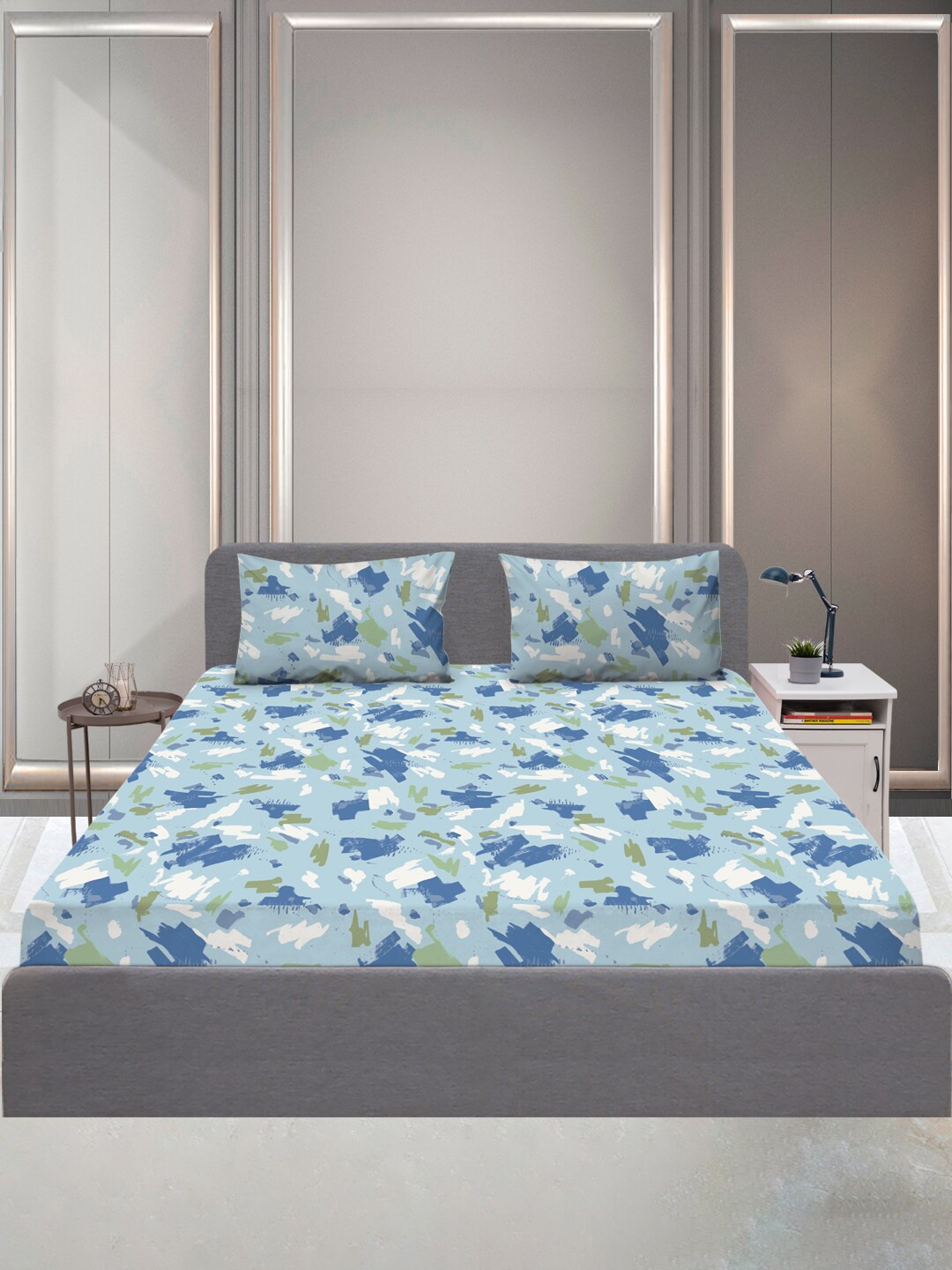 

SLEEPX B 144 TC Queen Cotton Bedsheet with 2 Pillow Covers, Blue