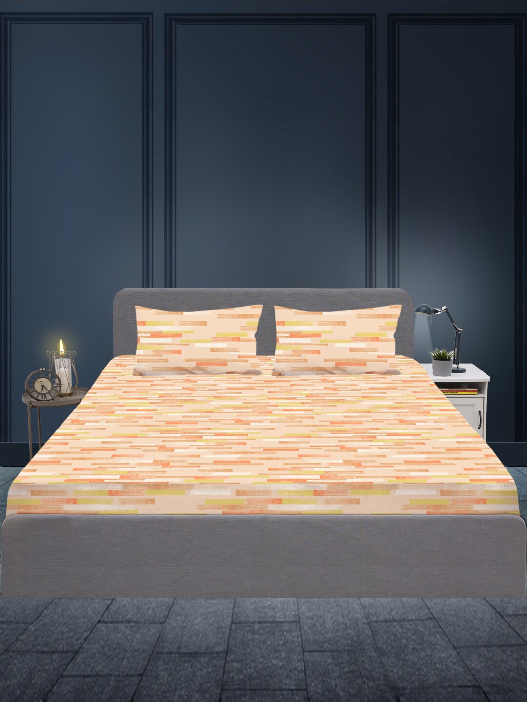 

SLEEPX Orange 180 TC Queen Bedsheet with 2 Pillow Covers