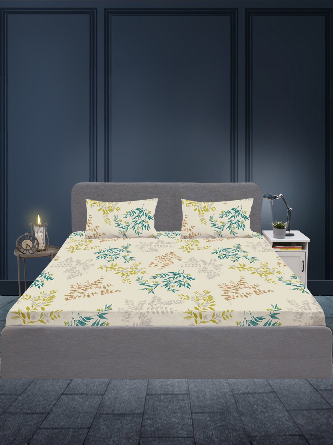 

SLEEPX Floral 180 TC King Cotton Bedsheet with 2 Pillow Covers, Yellow