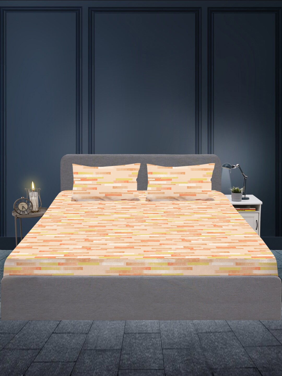 

SLEEPX Orange & Yellow 180 TC King Bedsheet with 2 Pillow Covers