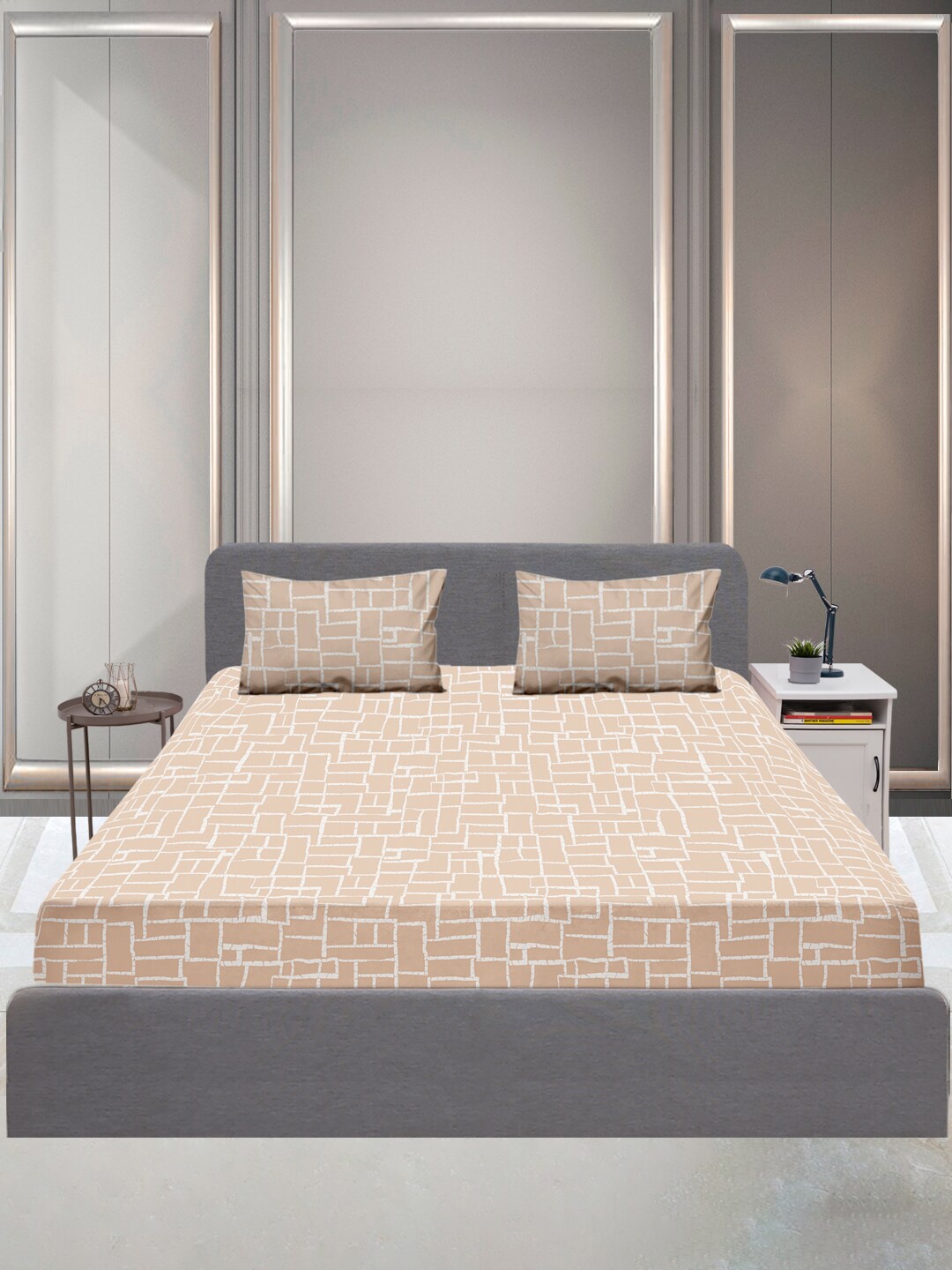 

SLEEPX 144 TC Queen Cotton Bedsheet with 2 Pillow Covers, Brown