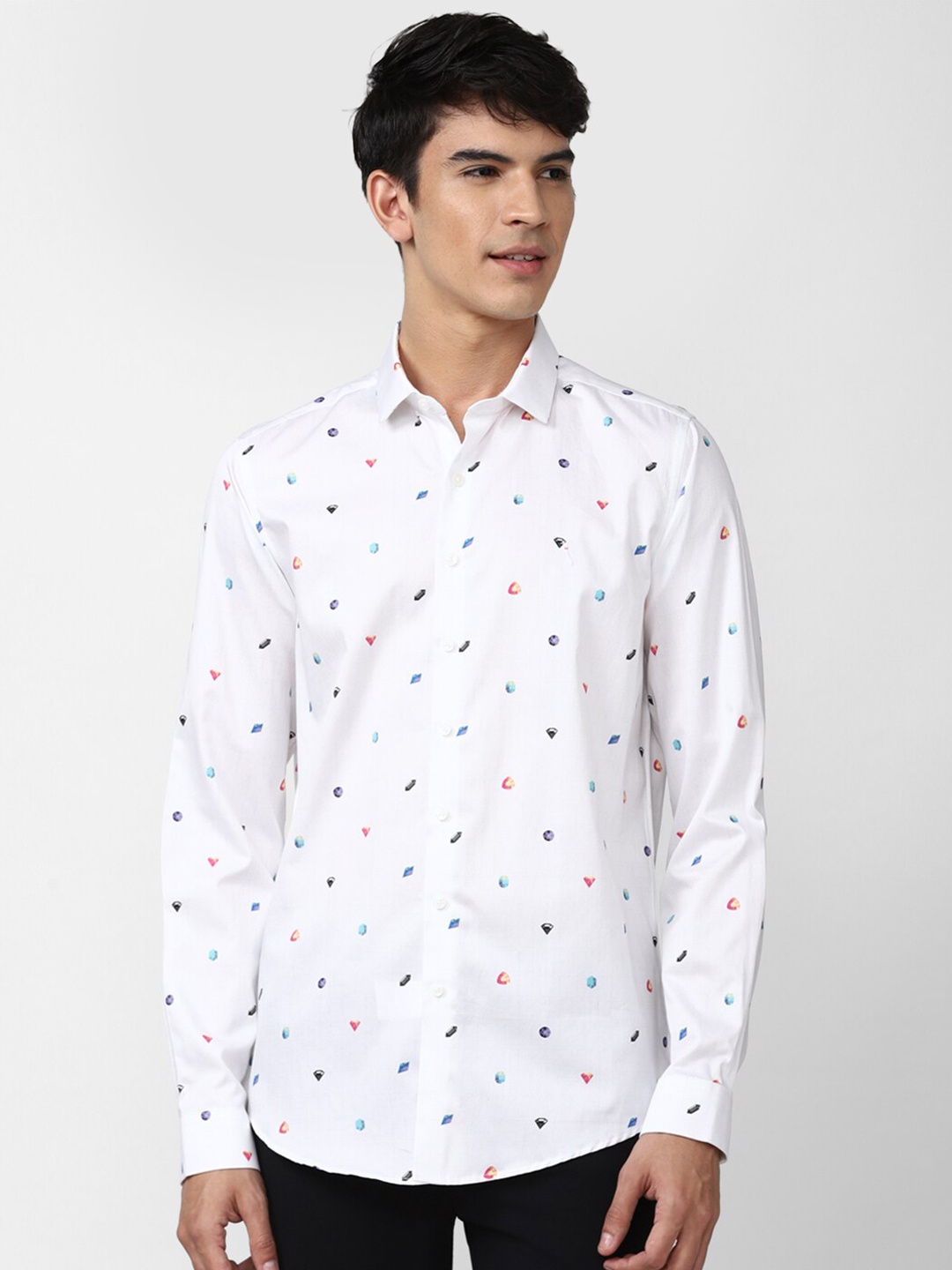 

SIMON CARTER LONDON Men White Slim Fit Printed Cotton Casual Shirt