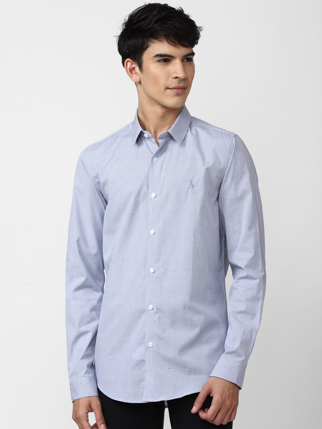 

SIMON CARTER LONDON Men Blue Slim Fit Micro Checks Printed Cotton Formal Shirt