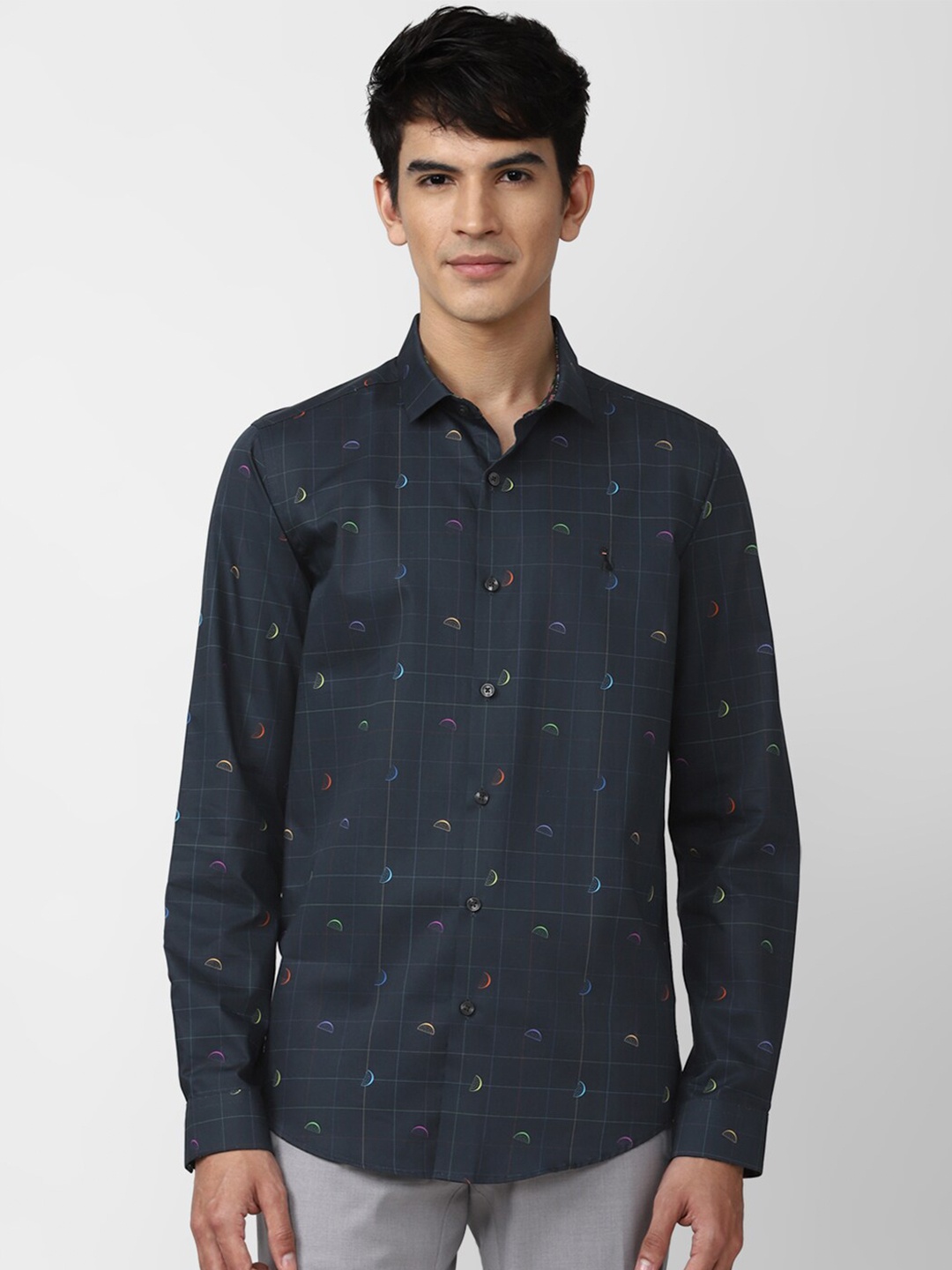 

SIMON CARTER LONDON Men Navy Blue Slim Fit Printed Cotton Casual Shirt