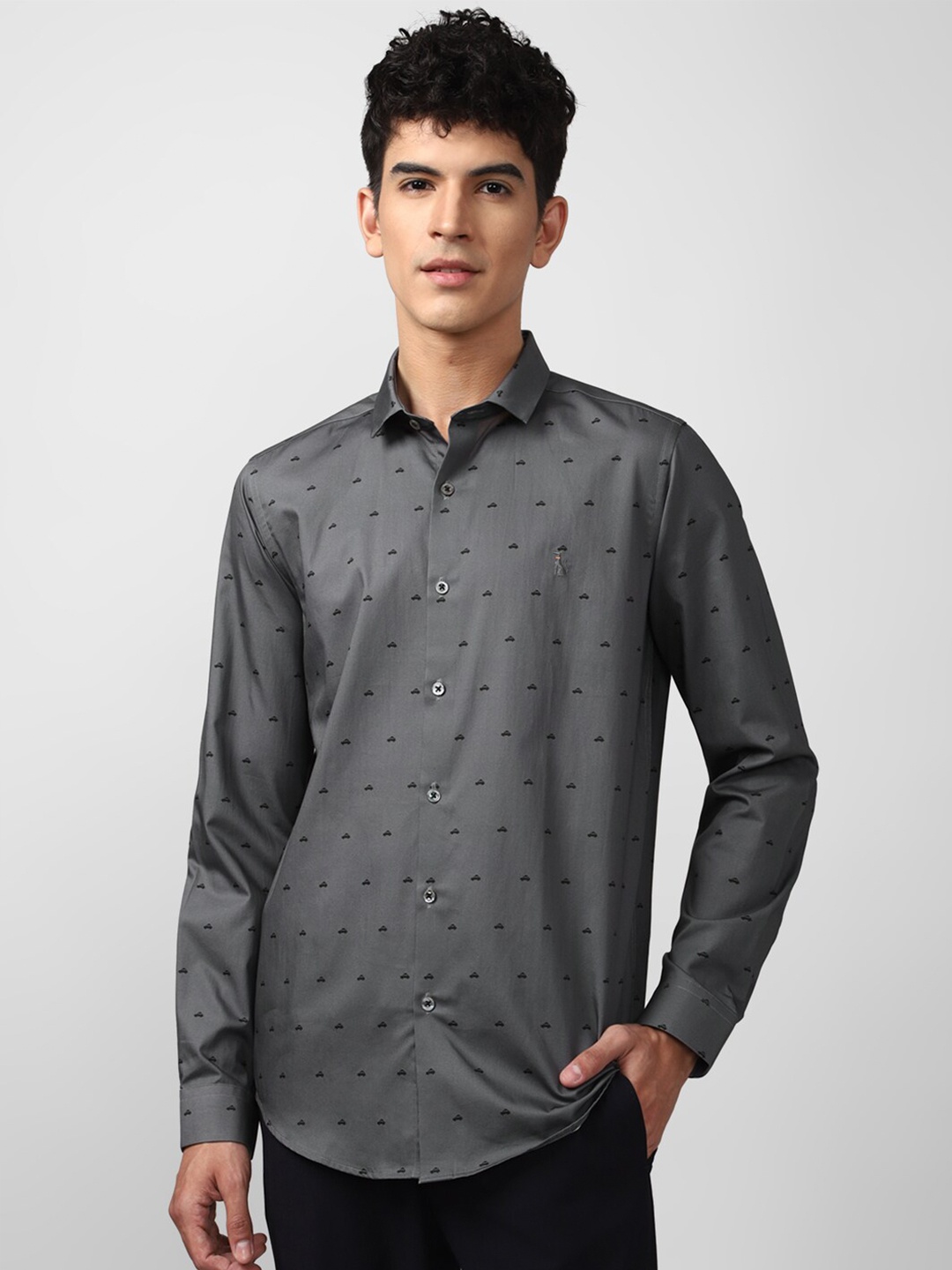

SIMON CARTER LONDON Men Grey Slim Fit Printed Pure Cotton Casual Shirt