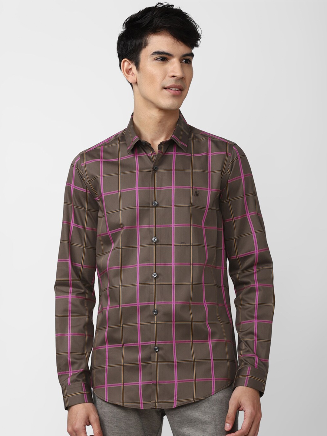 

SIMON CARTER LONDON Men Brown Slim Fit Tartan Checked Pure Cotton Casual Shirt