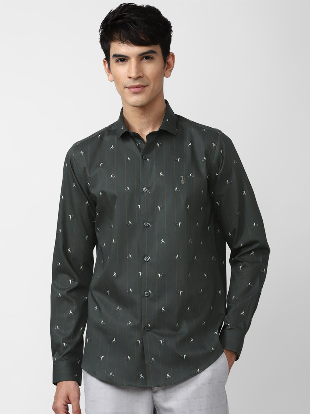 

SIMON CARTER LONDON Men Grey Slim Fit Printed Pure Cotton Casual Shirt