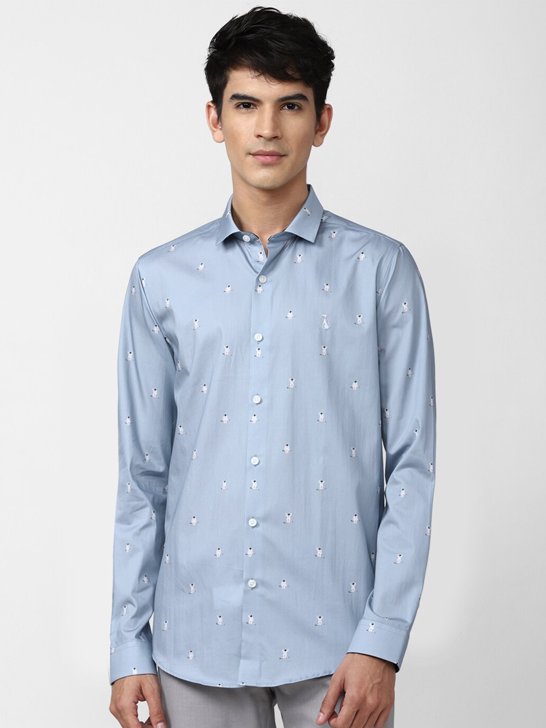 

SIMON CARTER LONDON Men Blue Slim Fit Printed Pure Cotton Casual Shirt