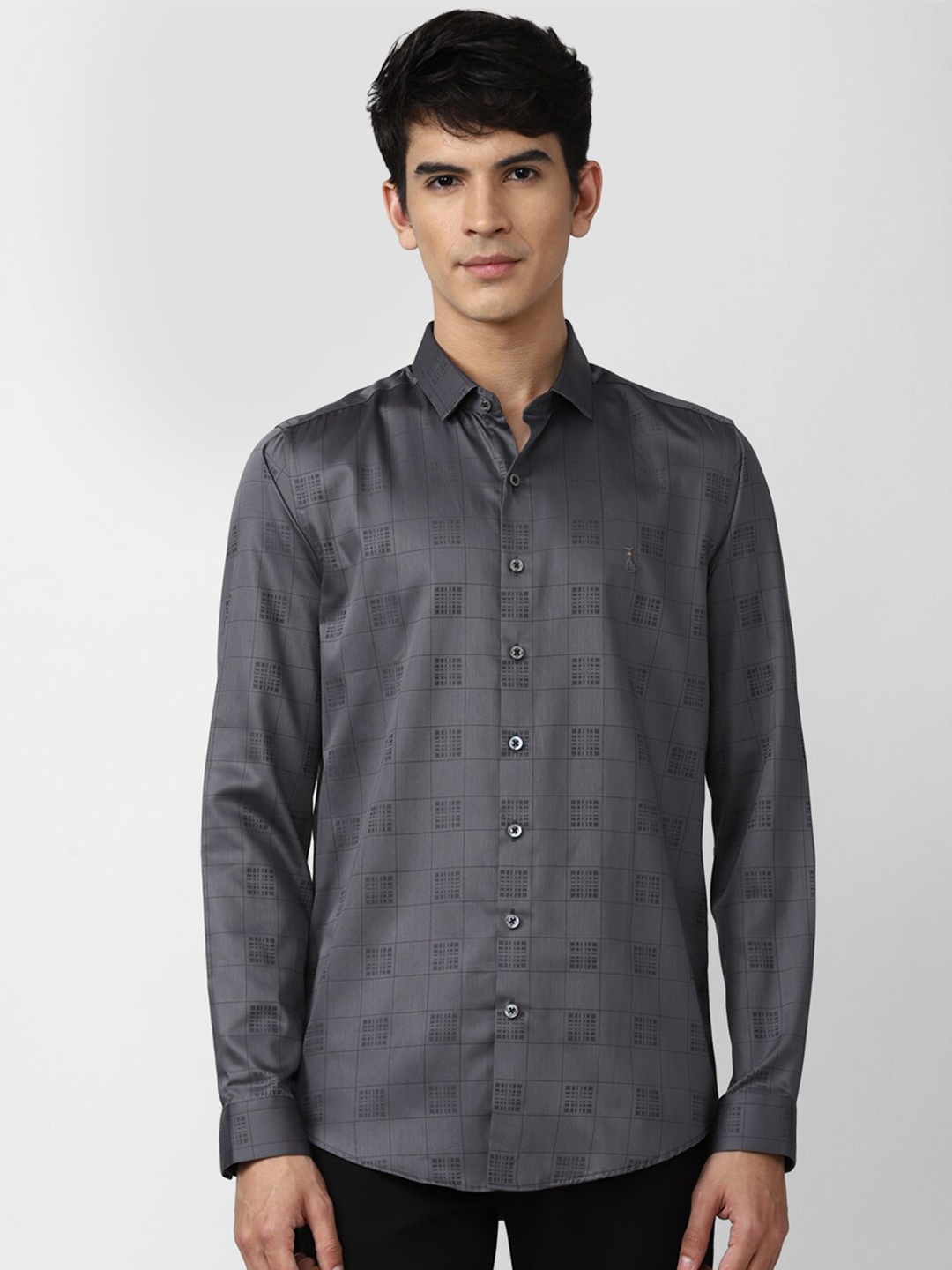 

SIMON CARTER LONDON Men Grey Slim Fit Checked Pure Cotton Casual Shirt