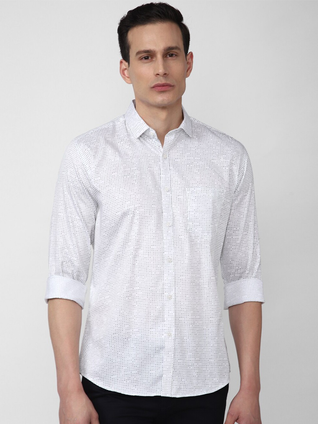 

V Dot Men White Slim Fit Printed Cotton Formal Shirt