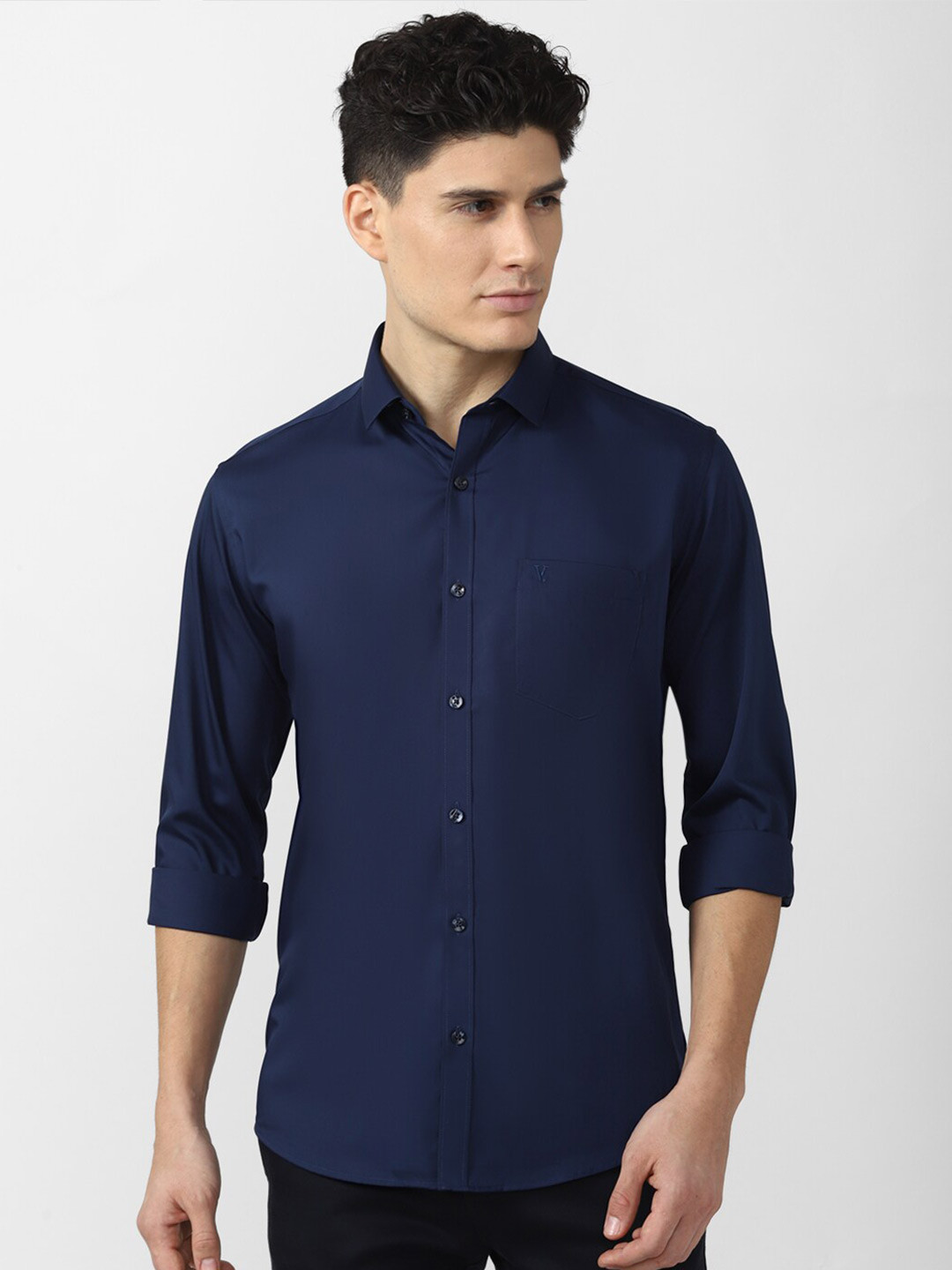 

V Dot Men Navy Blue Slim Fit Formal Shirt