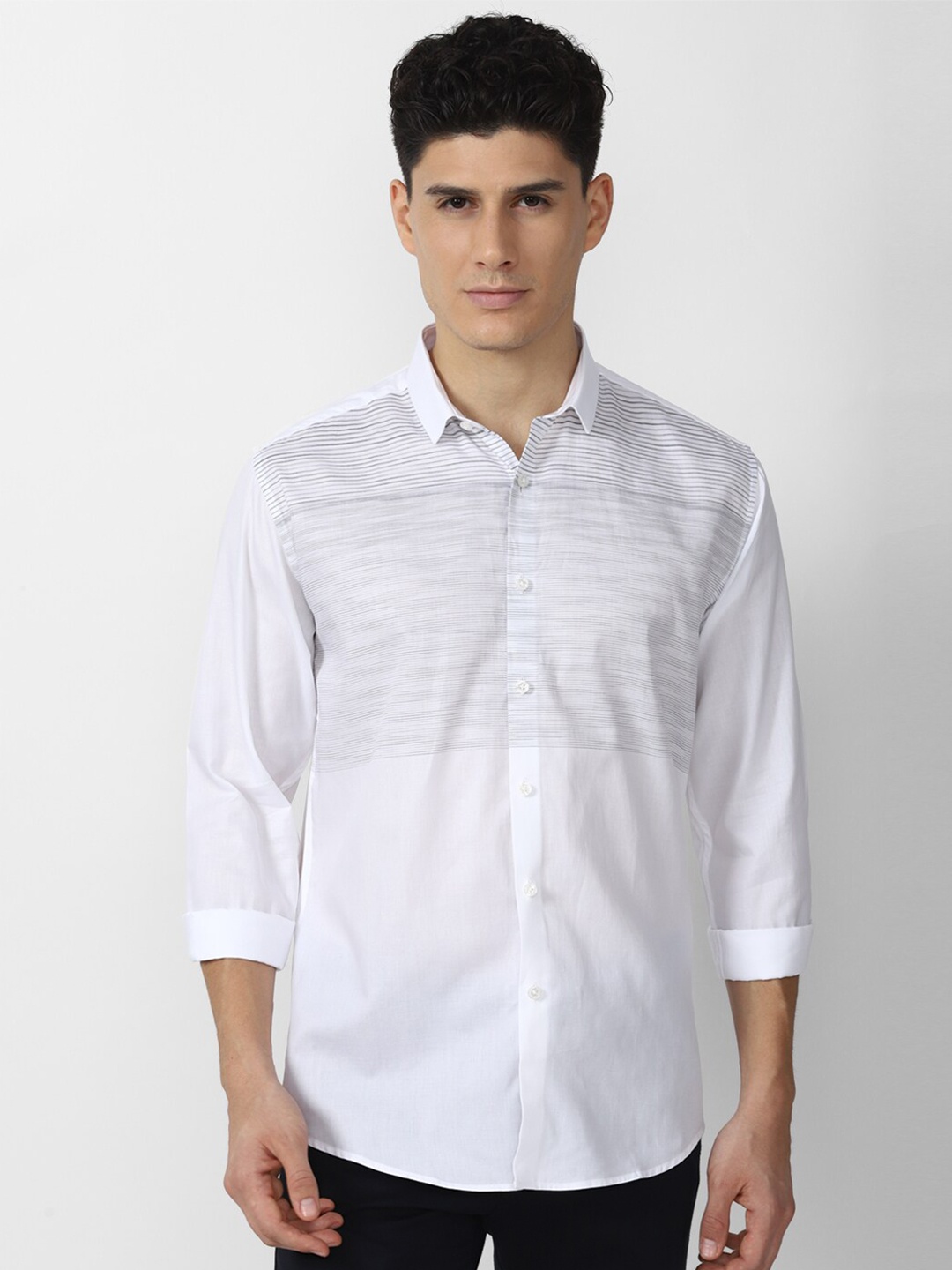 

V Dot Men White Slim Fit Horizontal Stripes Printed Formal Shirt