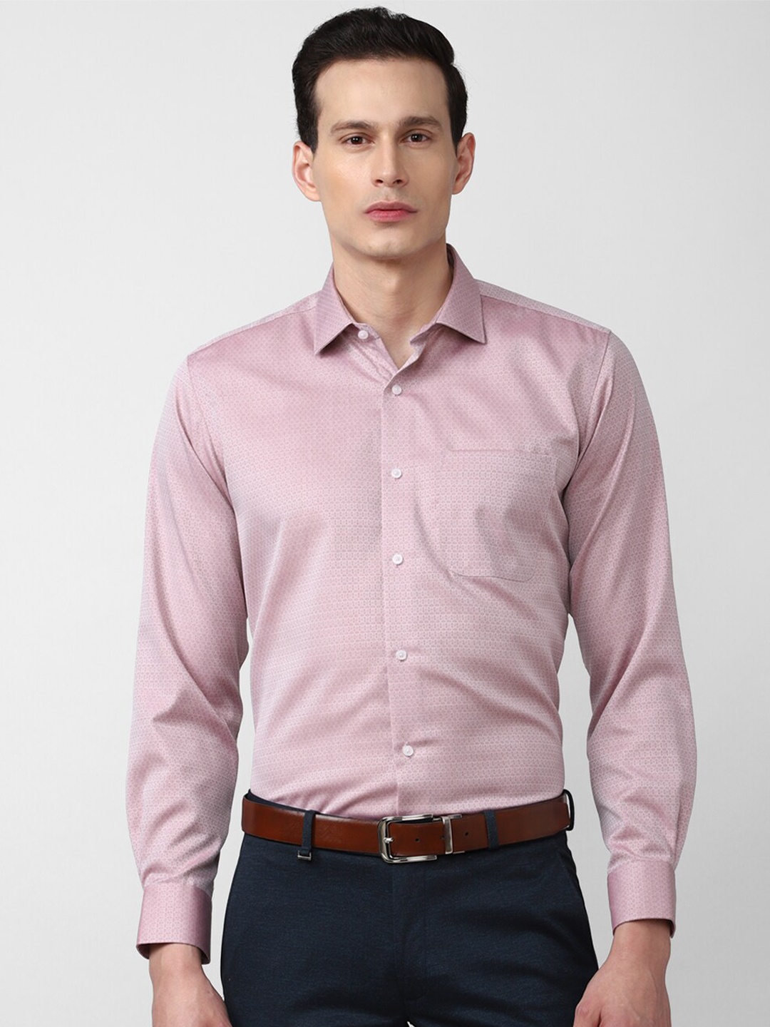 

Van Heusen Men Pink Self Designed Cotton Formal Shirt
