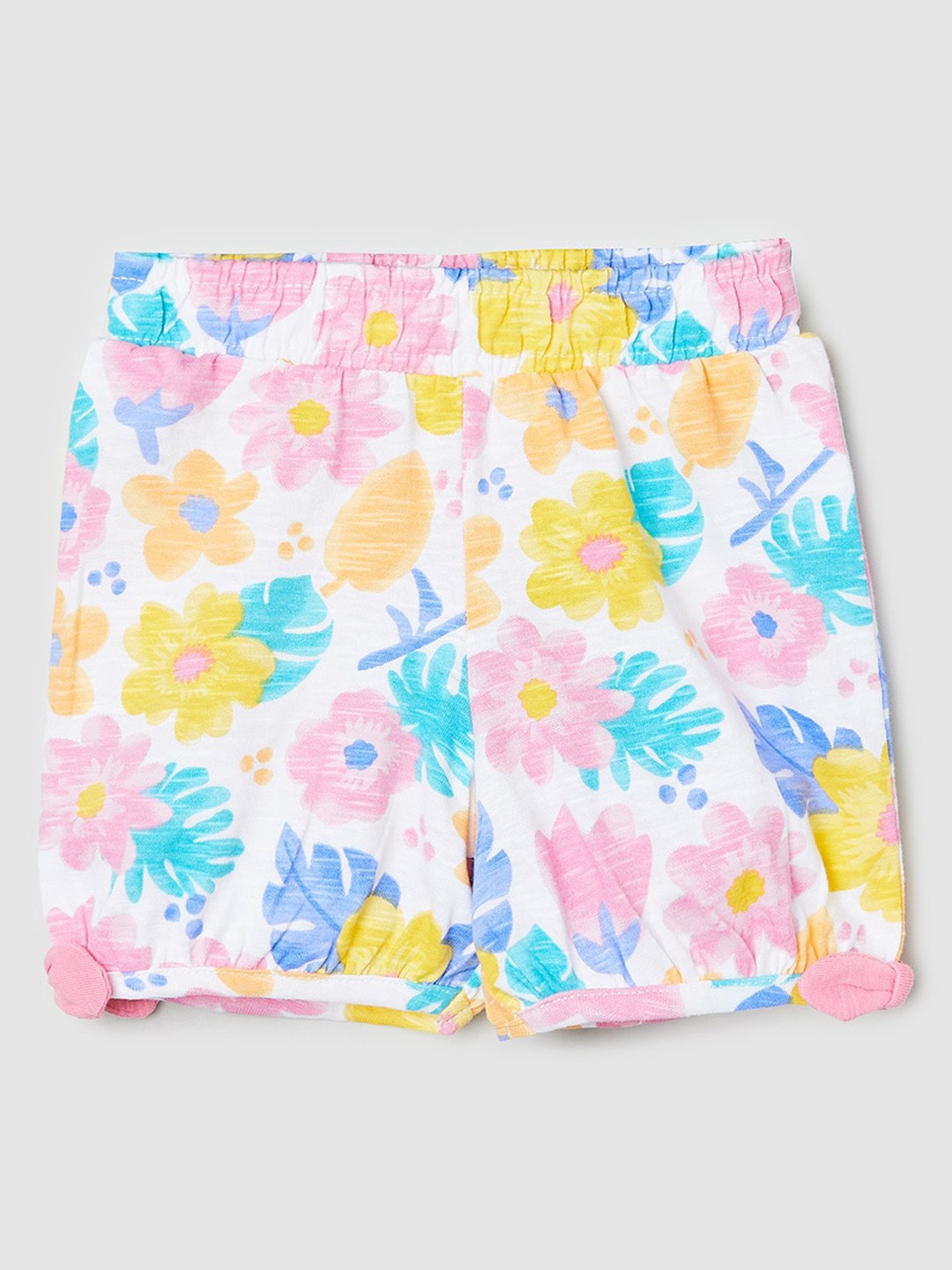 

max Girls Floral Printed Slip On Pure Cotton Shorts, White