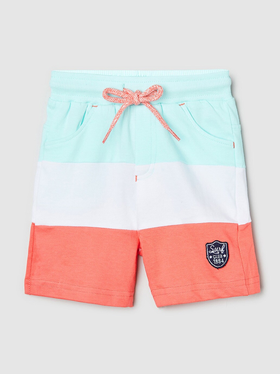 

max Boys Colourblocked Mid Rise Cotton Shorts, Sea green