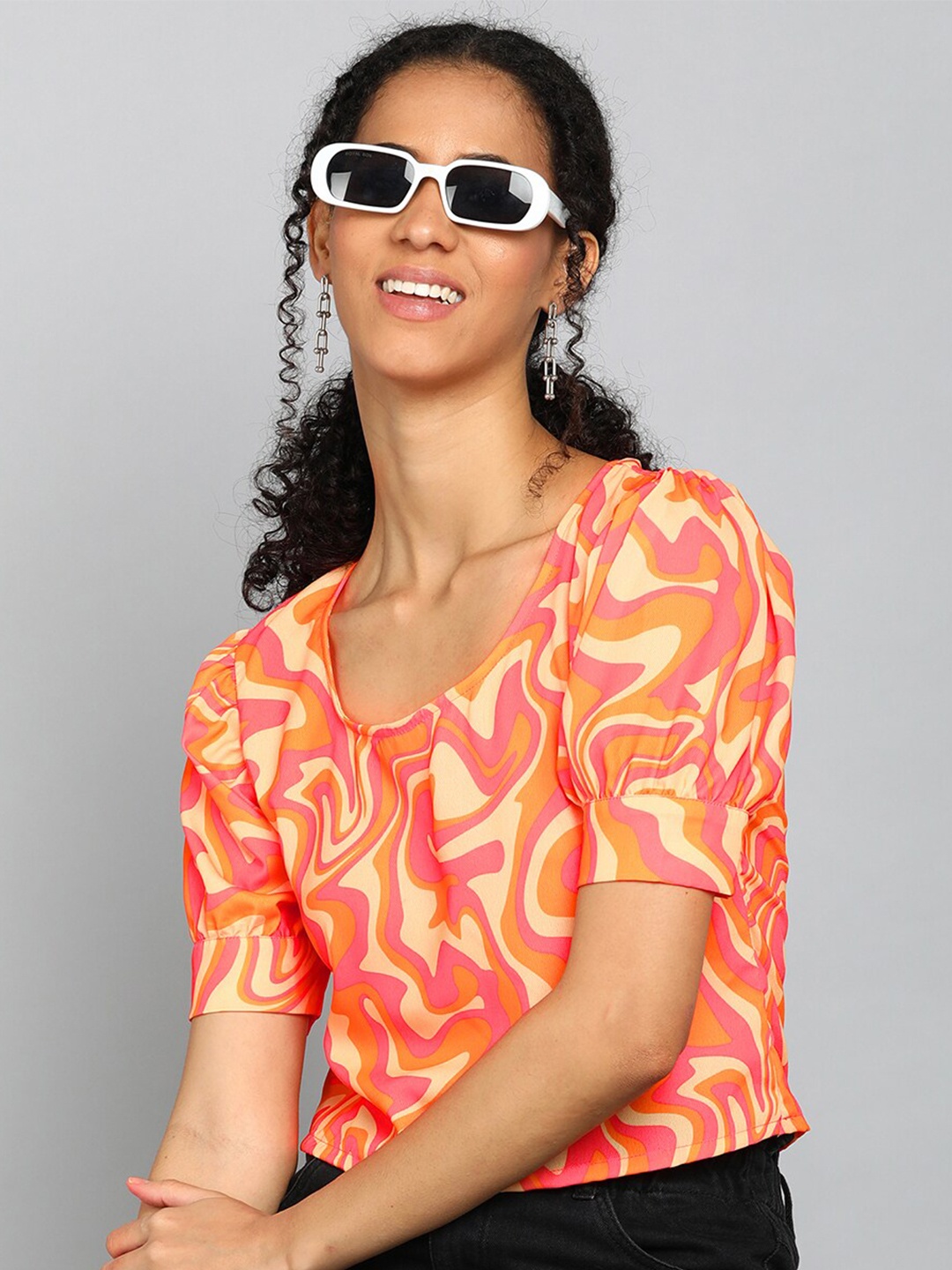

DressBerry Orange Print Top