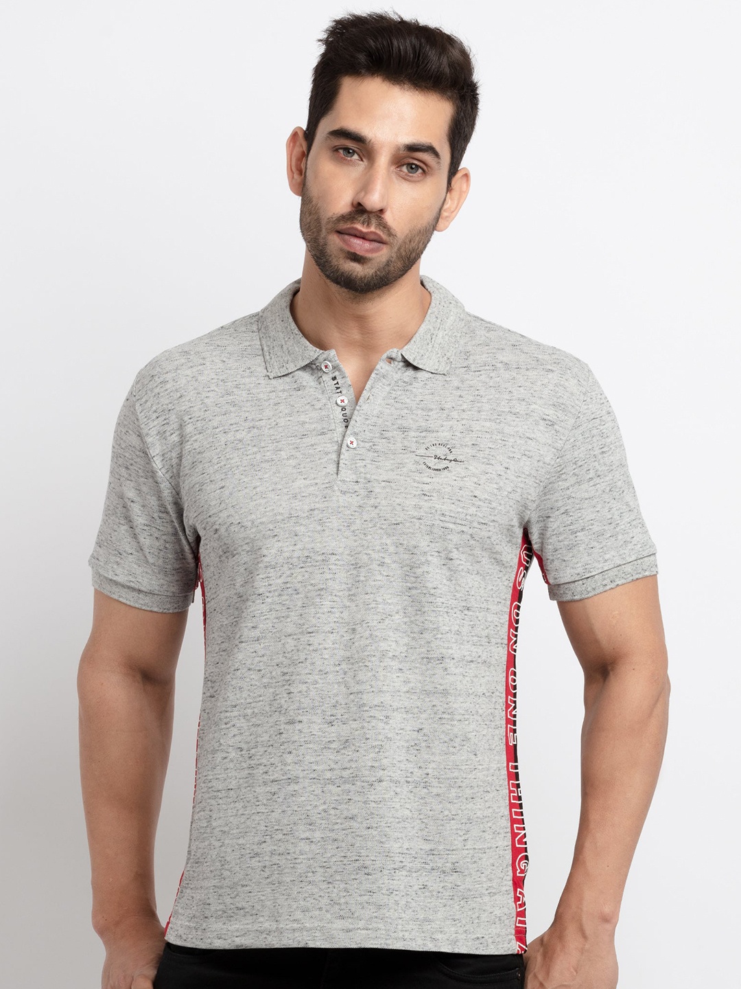 

Status Quo Men Grey Polo Collar Cotton T-shirt