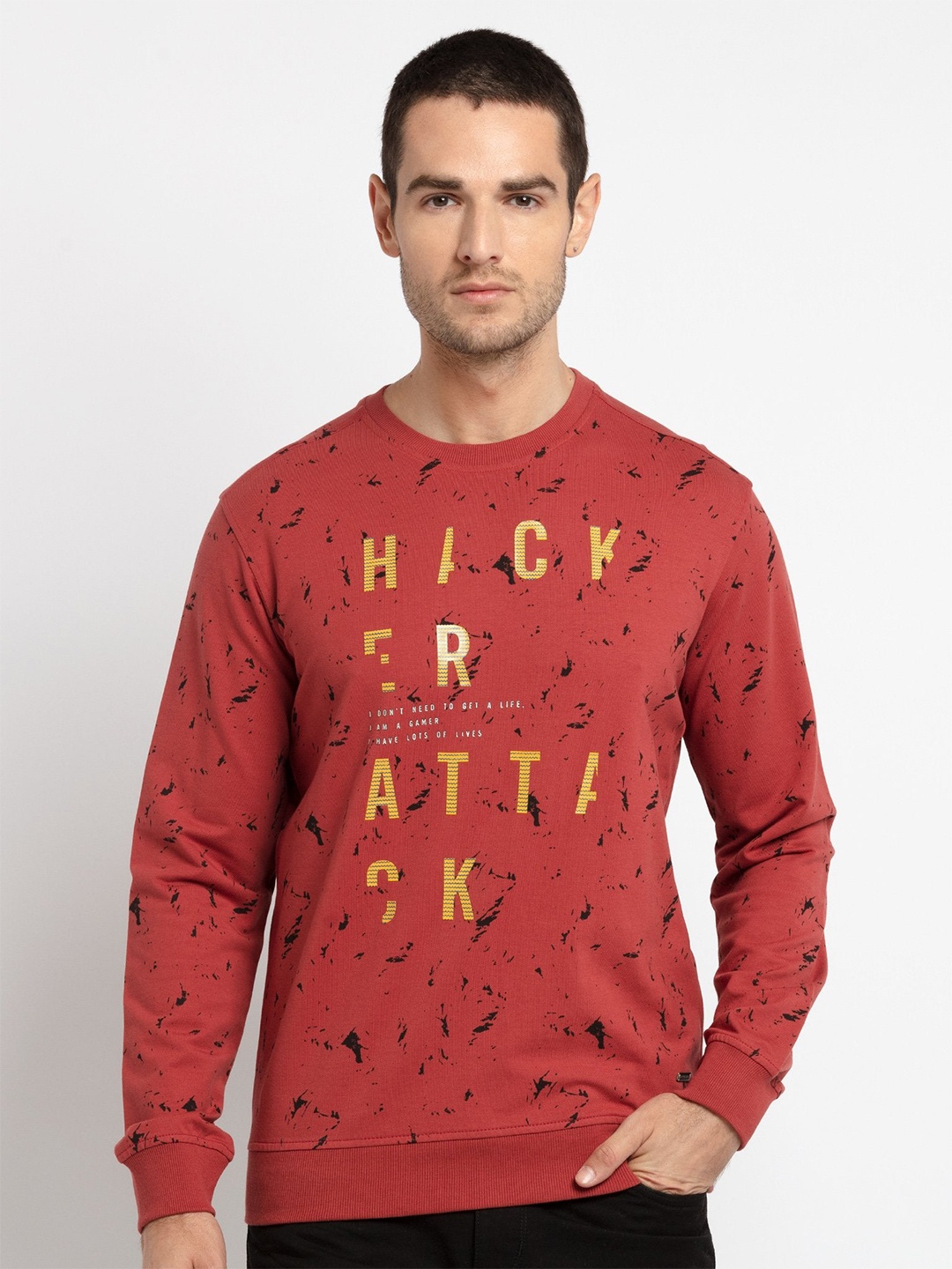 Status Quo Men Red Typography Printed Cotton T-shirt