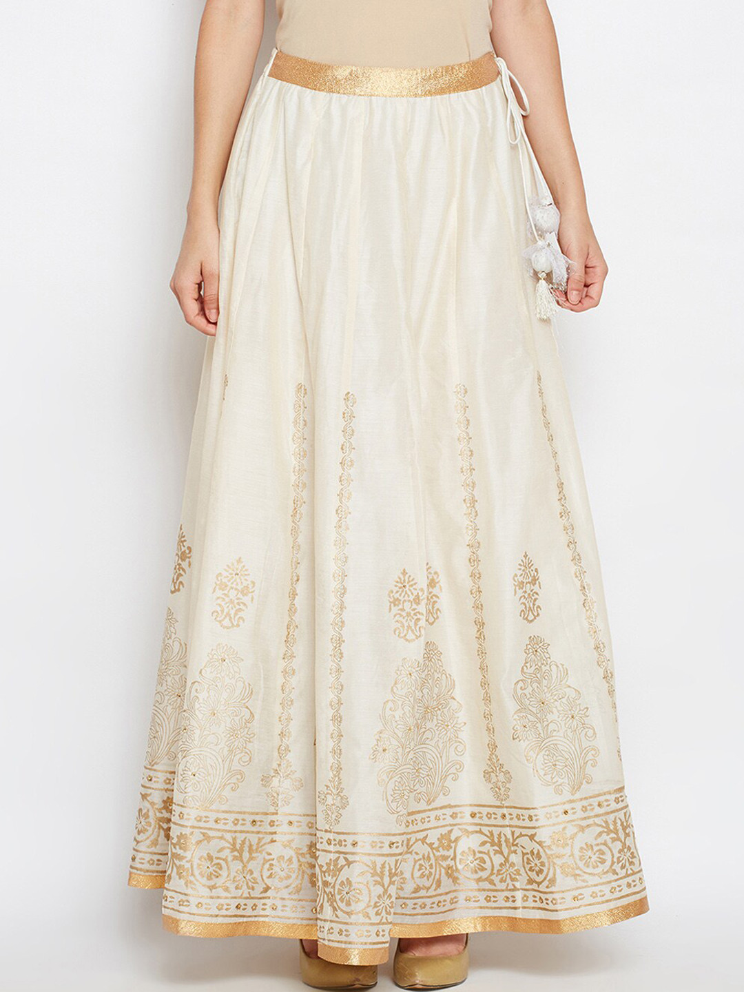 

Be Indi Women Off White & Gold Printed Flared Skirt