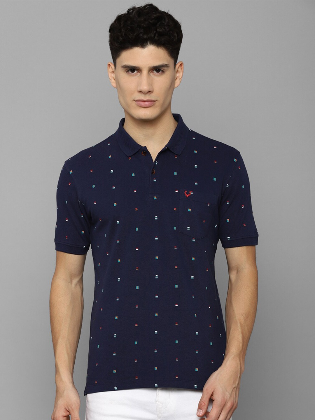 

Allen Solly Men Navy Blue Printed Polo Collar T-shirt