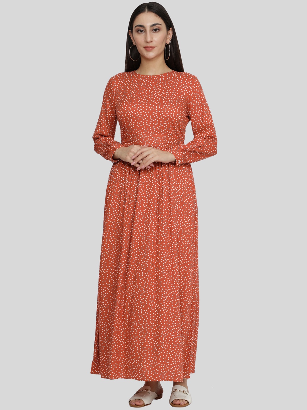 

NUEVOSDAMAS Polka Dot Printed Maxi Dress, Orange