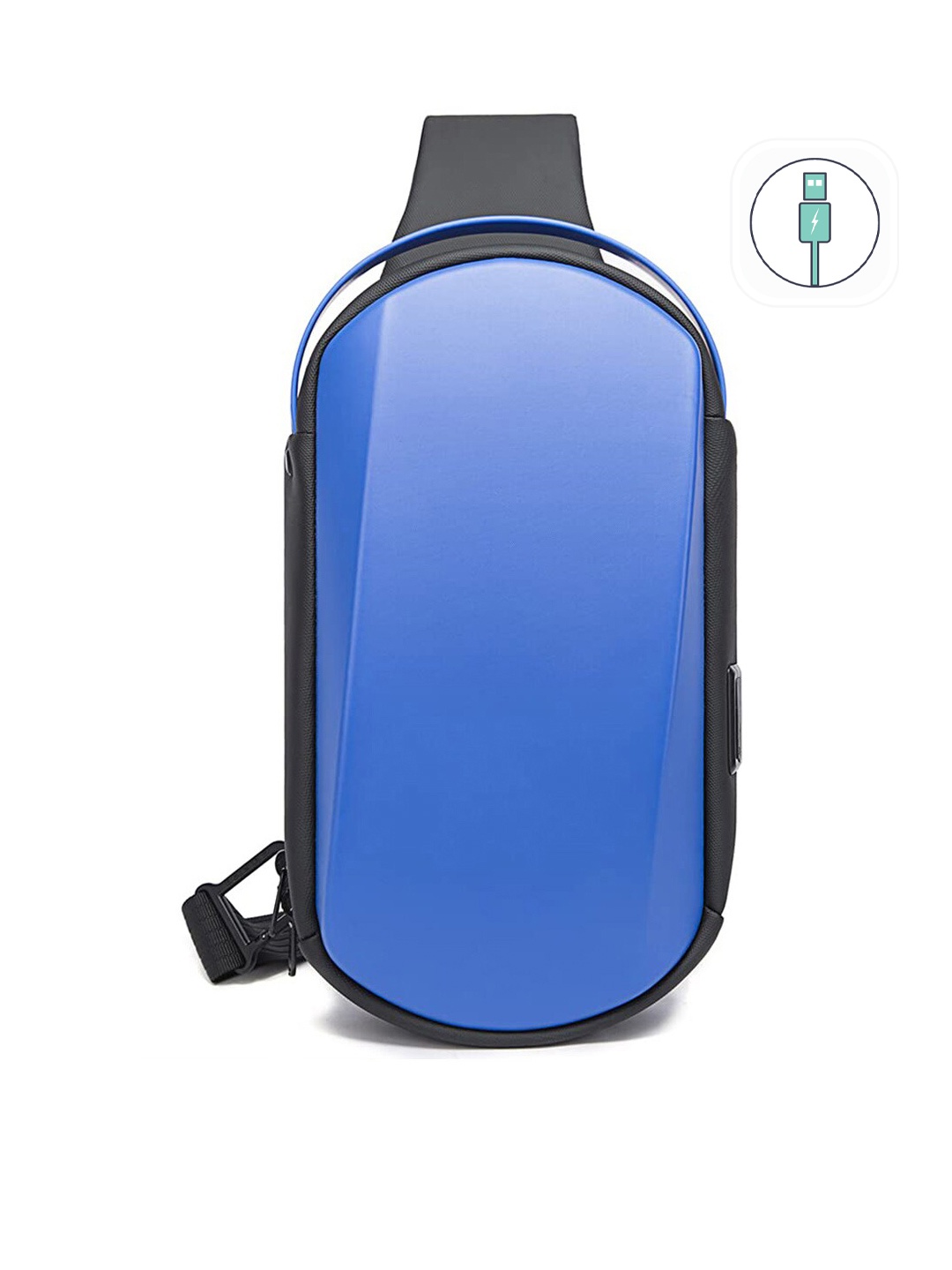 

THE CLOWNFISH Unisex Blue & Black Backpack with USB Charging Port