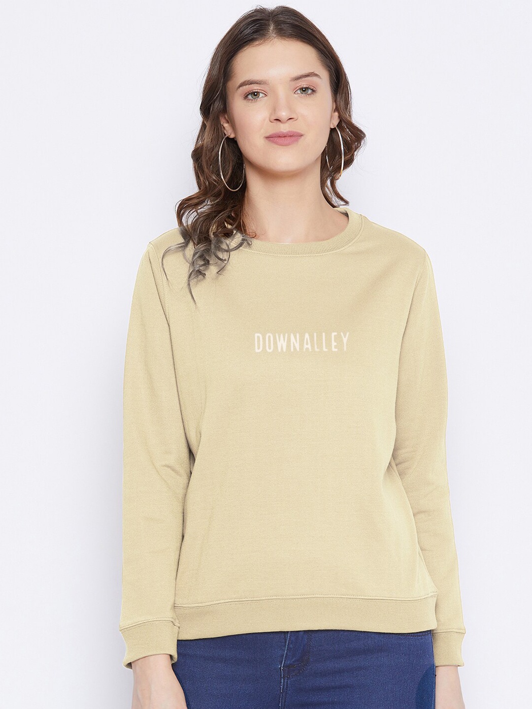 

FRENCH FLEXIOUS Women Beige Printed Sweatshirt