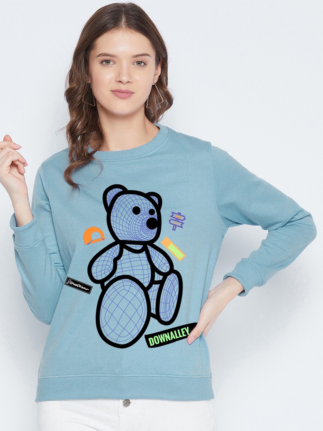 

FRENCH FLEXIOUS Women Blue Printed Sweatshirt