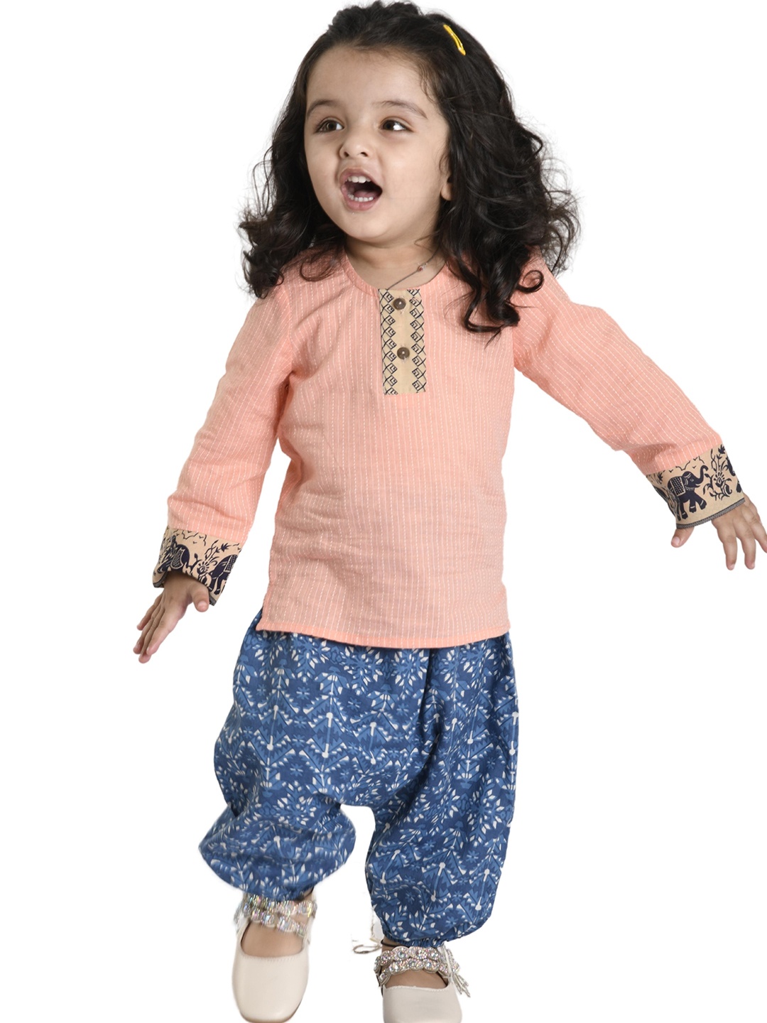 

Tiny Bunnies Girls Peach-Coloured & Blue Top with Trousers