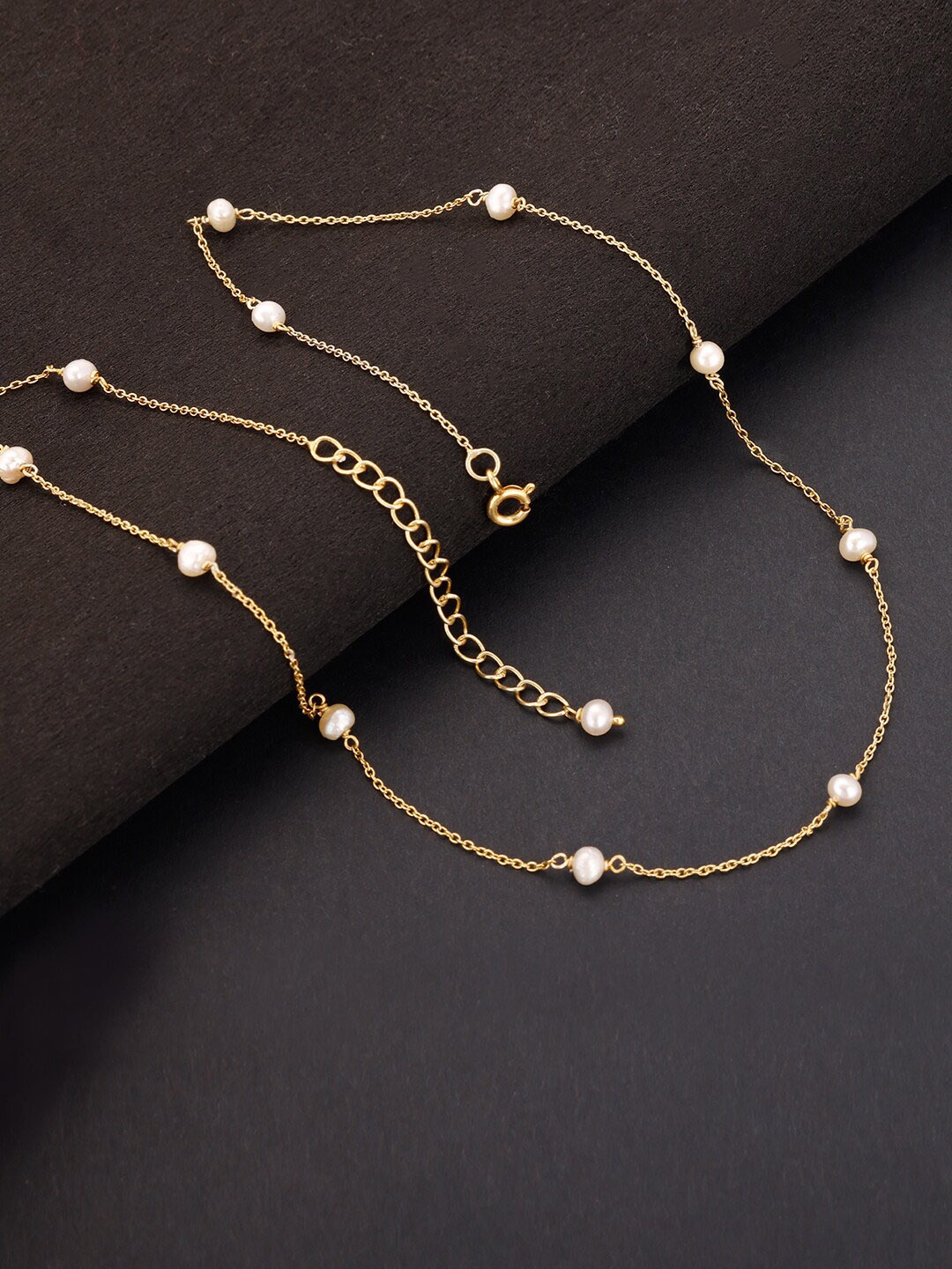 

GIVA 925 Silver Golden Delicate Pearl Necklace, Gold