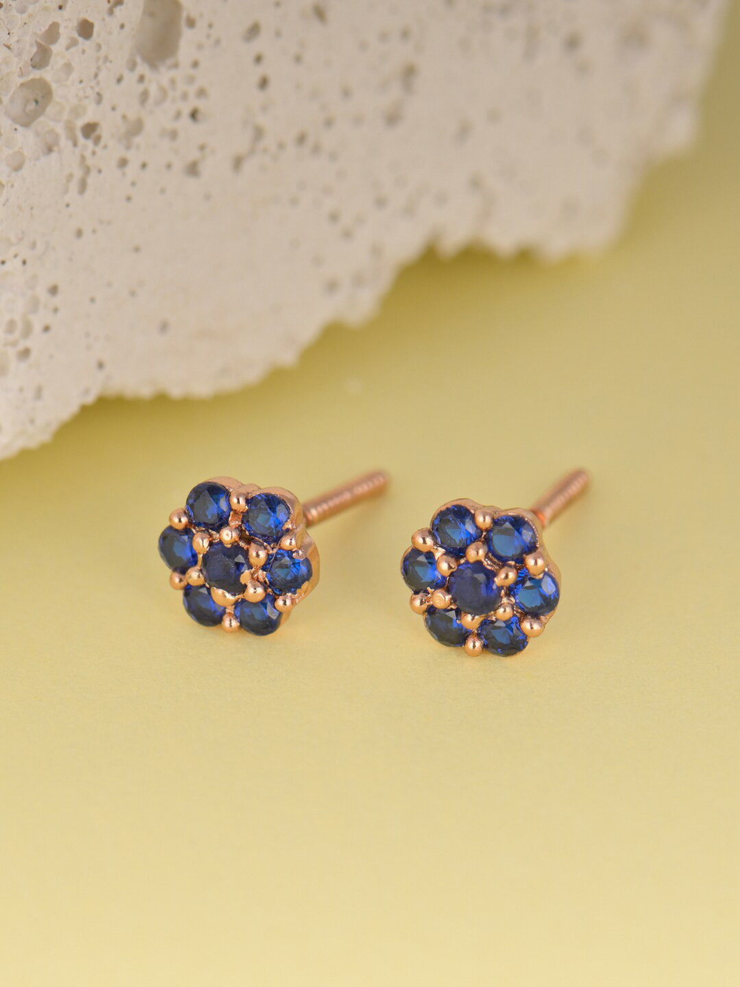 

GIVA Sterling Silver Rose Gold-Plated & Blue Flower Studs Earrings