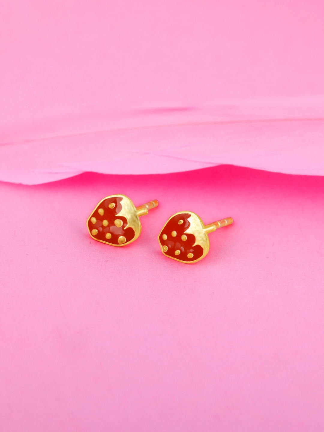 

GIVA 925 Silver Golden Cute Strawberry Kids Earrings, Gold