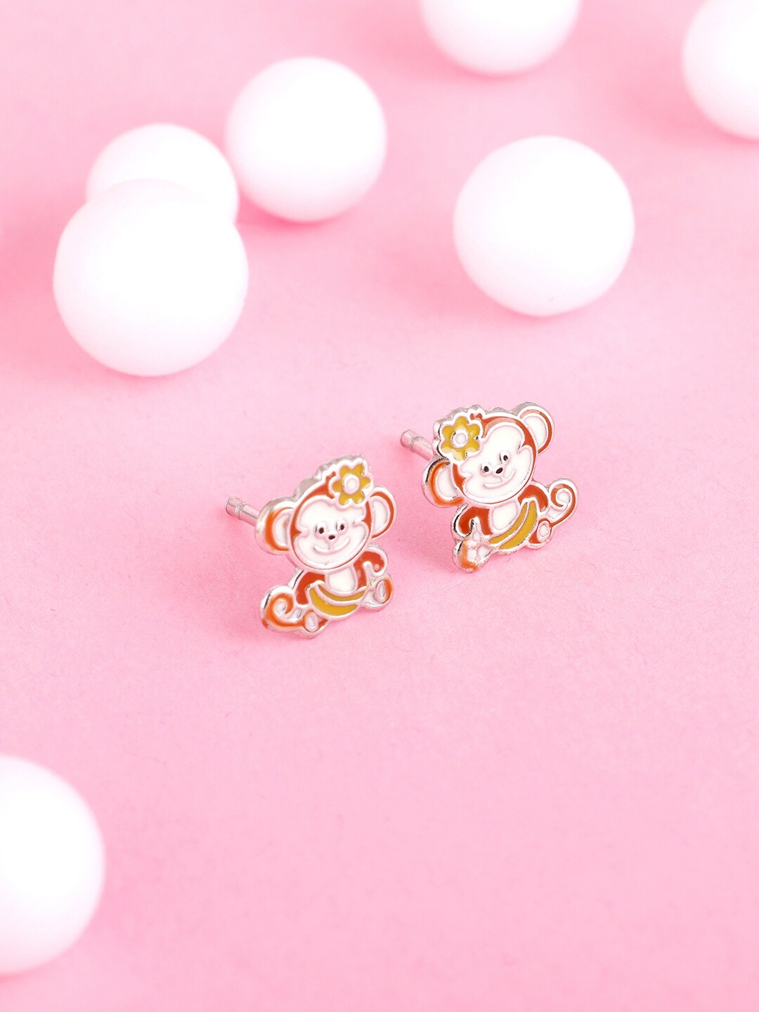 

GIVA Kids Sterling Silver Cute Monkey Rhodium-Plated Studs Earrings